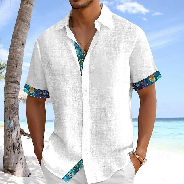 Shirt Linen Beach Summer Up Wear Men's Button