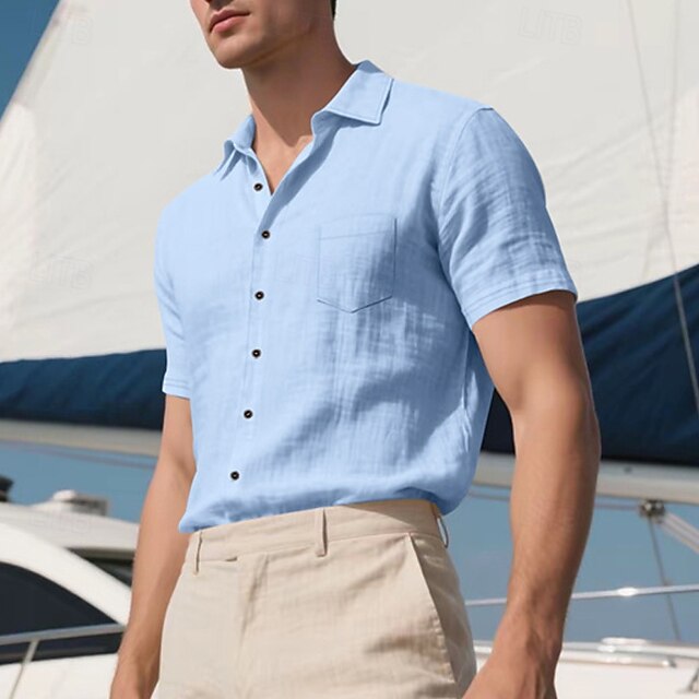 Casual Men's Cotton Shirt Linen Up Button