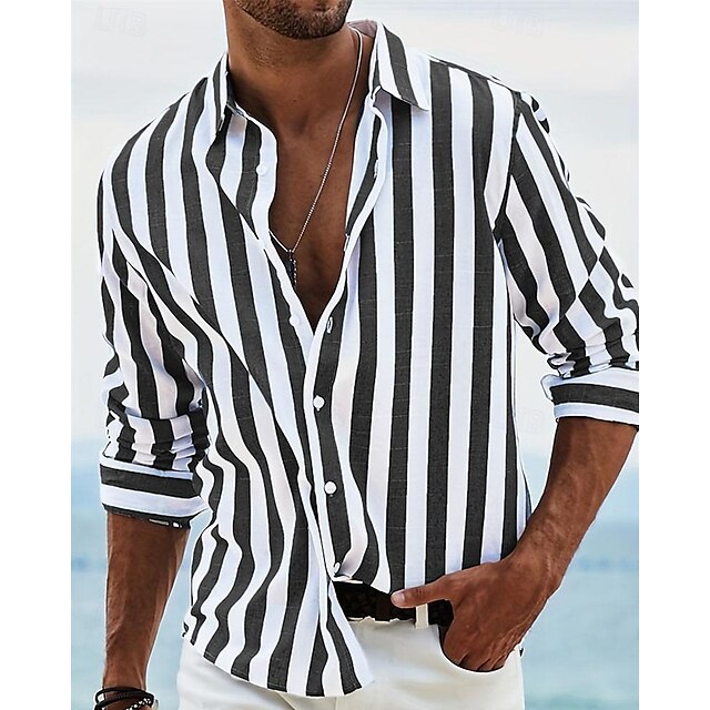 Shirt Summer Casual Beach Men's Up Button