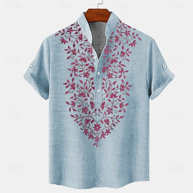 Short Sleeve Linen Shirt Summer Casual Ethnic Men's