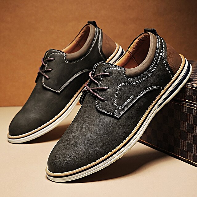 Casual Leather Shoes Derby Brown Faux – Lightweight Men’s