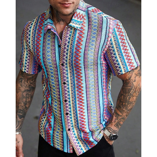 Men's Summer Shirt Casual Beach Up Button