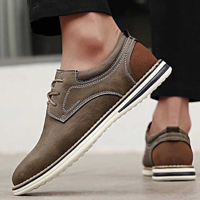 Casual Leather Shoes Derby Brown Faux – Lightweight Men’s