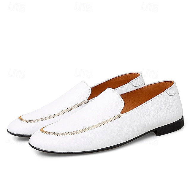 Loafers Shoes - Faux Prom Leather Men's with White Slip-On