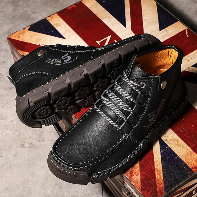 Casual Men's Lace-Up Leather Ankle Vintage Boots –