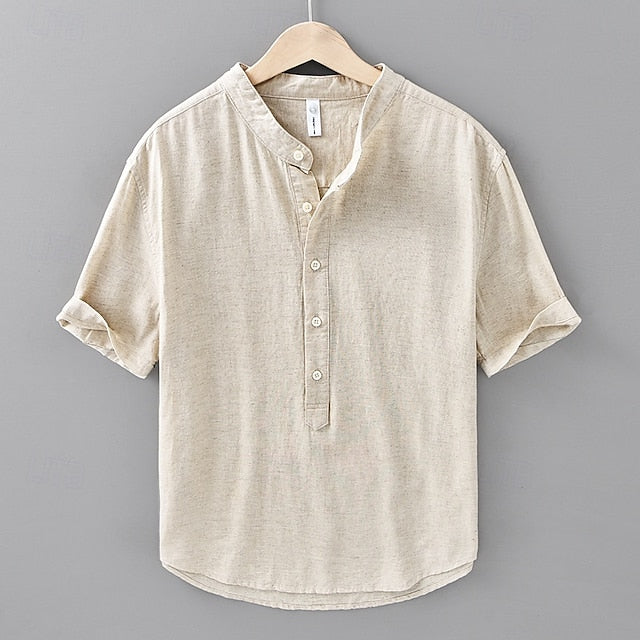 Popover Shirt Cotton Linen Casual Men's