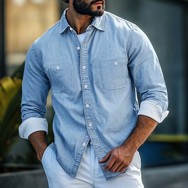Up Casual Men's Shirt Chambray Button