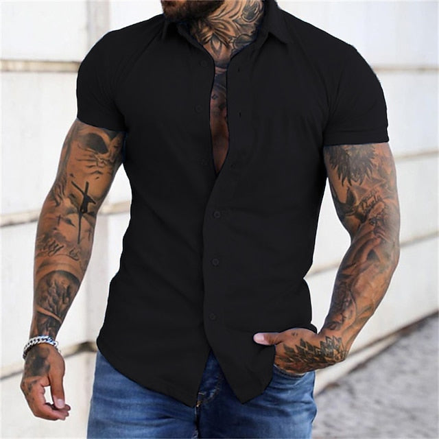 Casual Summer Black Shirt Up Men's Button