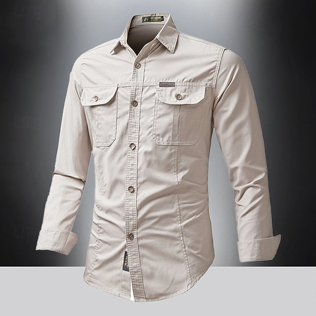 Men's Casual Cargo Summer Button Up Shirt