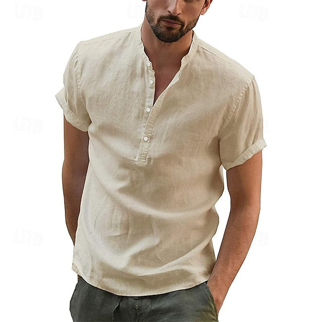 Summer Up Linen Geometric Shirt Men's Button