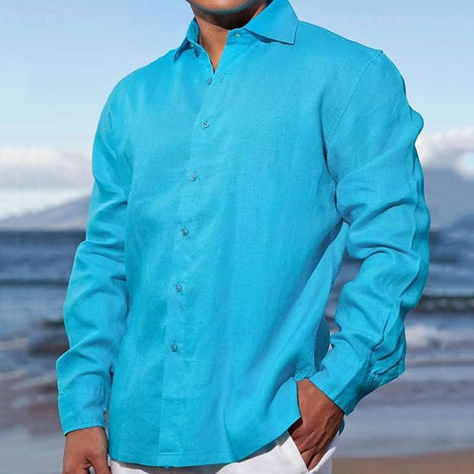 Beach Shirt Men's Up Casual Button Summer