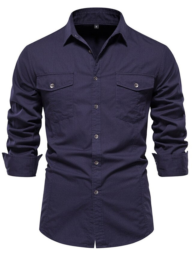 Button Shirt Up Men's Blue Black Casual Navy