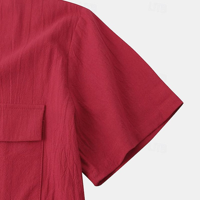 Shirt Wear Linen Beach Men's Up Button Summer