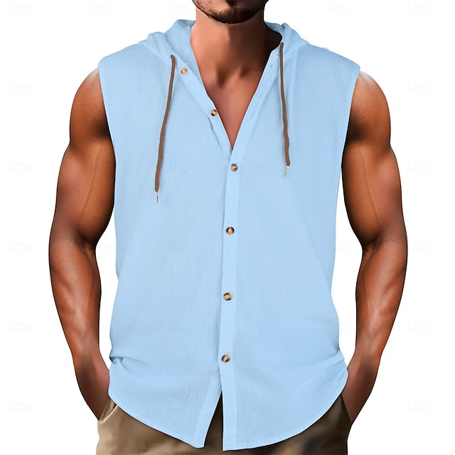 Linen Beach Shirt Hooded Wear Summer Men's