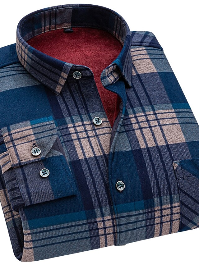 Men's Shacket / Vacation Striped Plaid Round Chevron