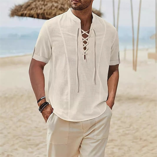 Summer Men's Popover Shirt Beach Plain