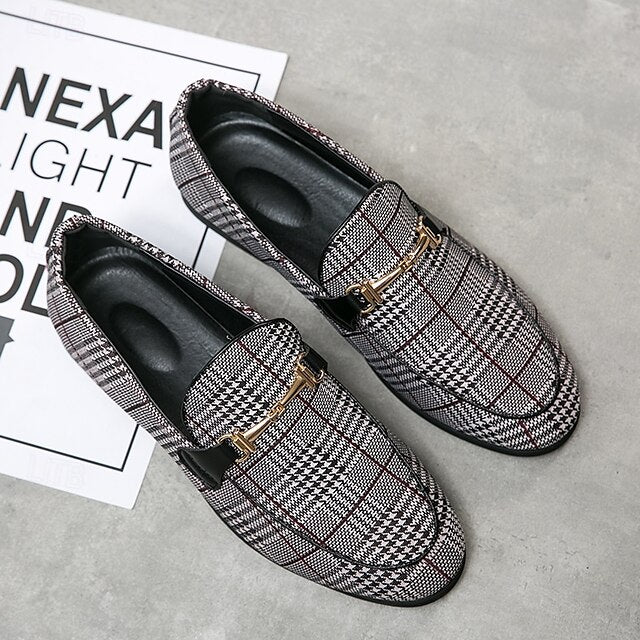 Buckle Plaid Fabric Men's Stylish with Loafers – Metal