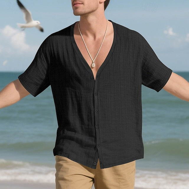 Up Summer Button Casual Beach Shirt Men's