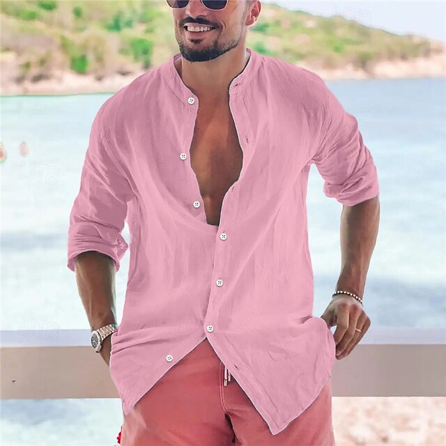 Collar Band Men's Summer Shirt Popover