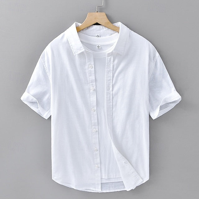 Shirt Button Up Men's Linen Casual Cotton