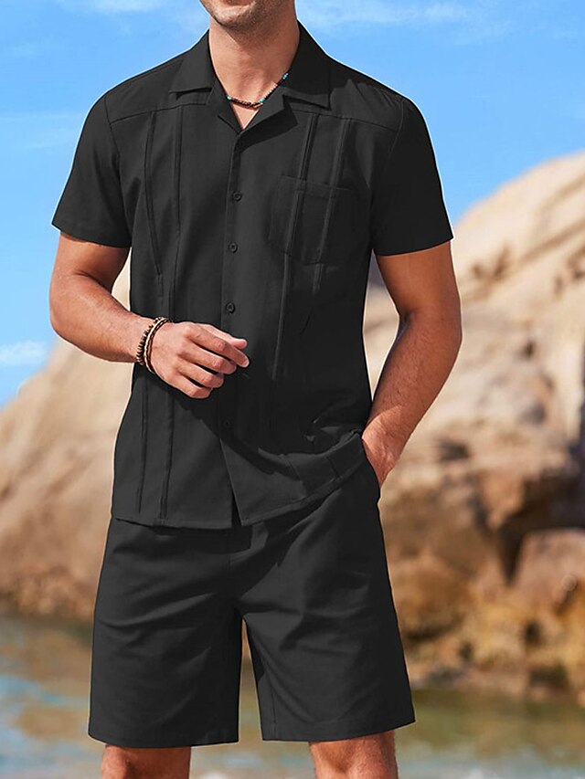 Set Summer Piece Shirt 2 Casual Guayabera Men's