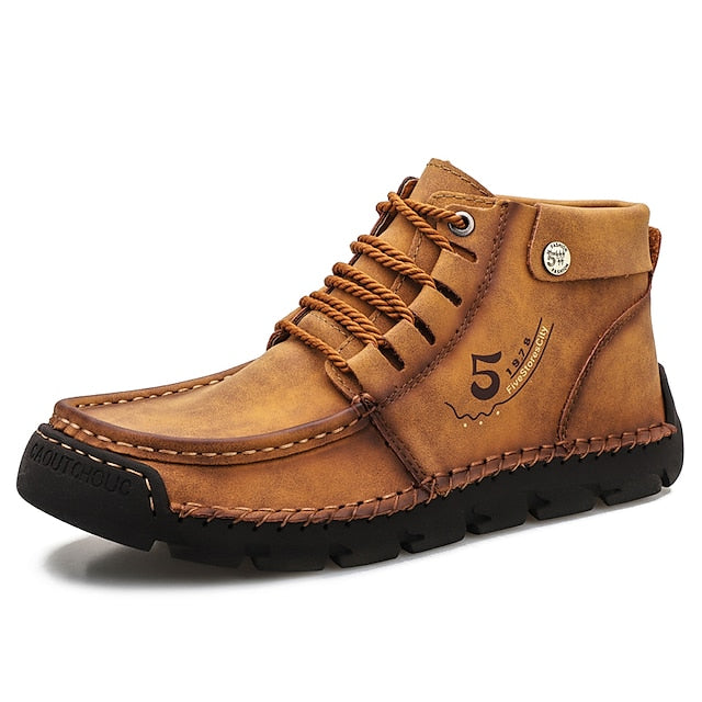 Casual Men's Lace-Up Leather Ankle Vintage Boots –