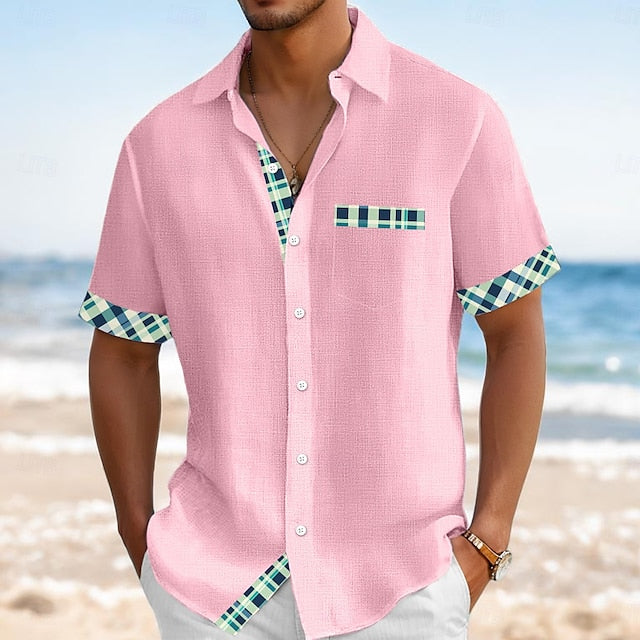 Up Men's Linen Button Beach Wear Summer Shirt