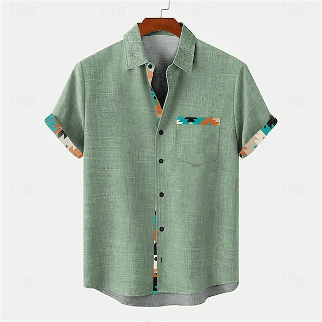Summer Men's Shirt Sleeve Linen Button Short Up