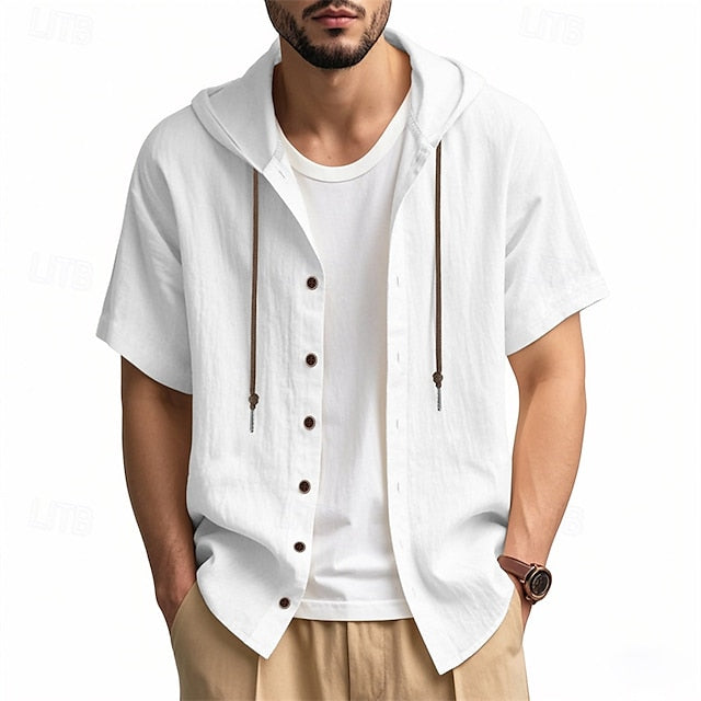 Cotton White Shirt Casual Men's Up Button