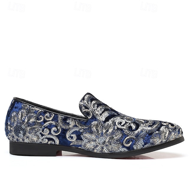Slip-On – Stylish Floral Men's Embroidered Purple Loafers