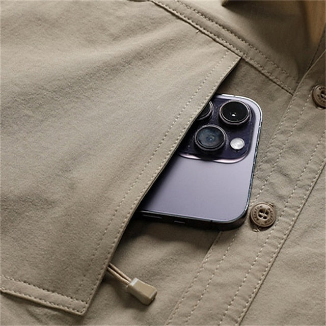 Up Casual Summer Cargo Shirt Men's Button