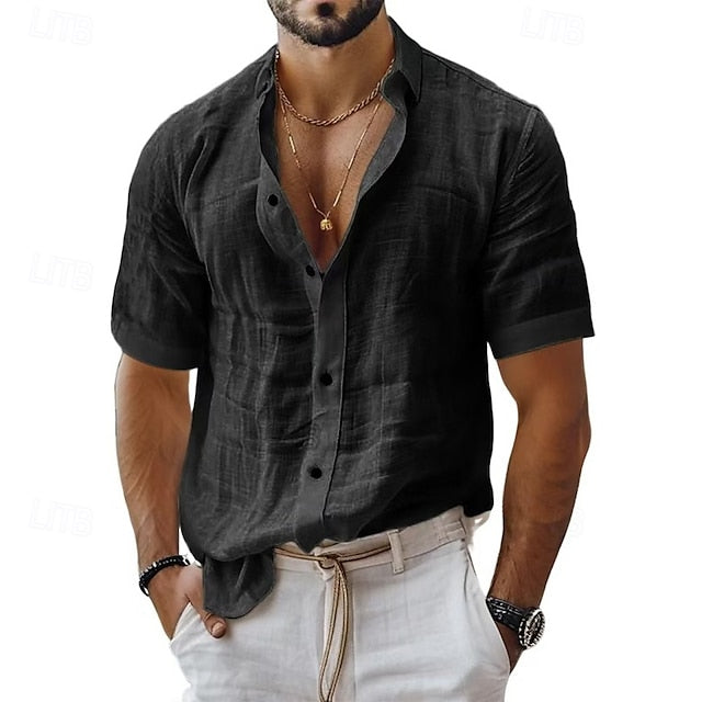 Button Shirt Up Casual Linen Cotton Men's