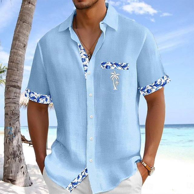 Up Linen Button Men's Beach Shirt Summer