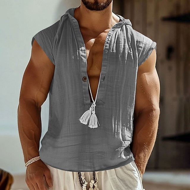 Shirt Men's Popover Summer Style Linen Viking