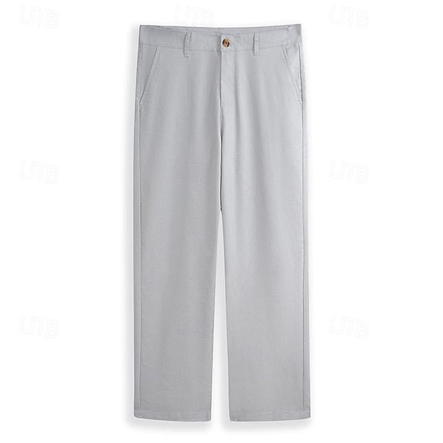 Pants Men's Buttons Pants Linen Dress Summer Pants Trousers