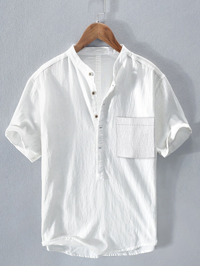 Summer Collar Linen Shirt Wear Beach Band Men's