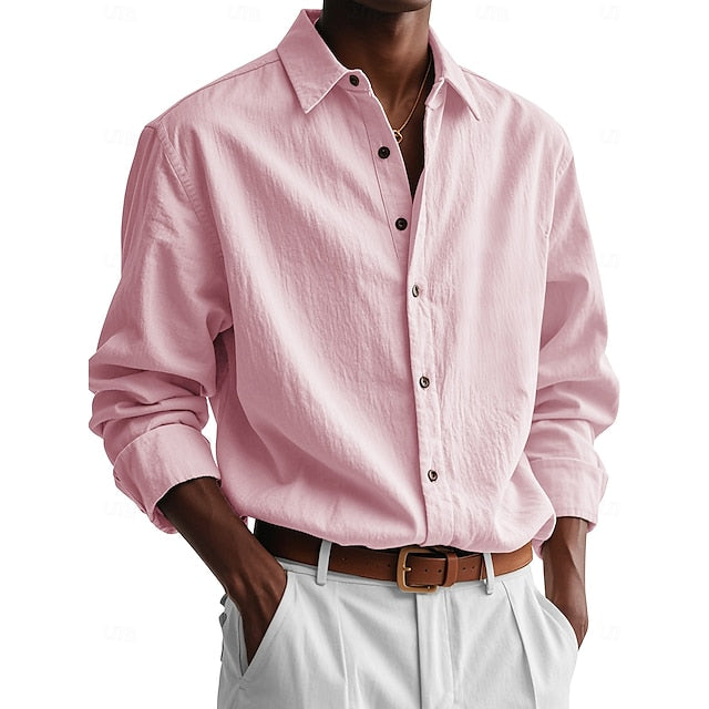 Green Up Button Men's White Shirt Light Casual