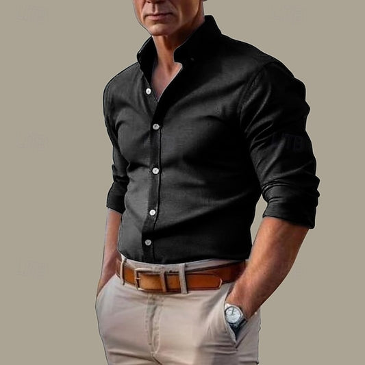 Shirt White Cotton Linen Men's Pink Black Vacation Plain