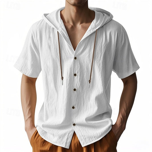 Cotton White Shirt Casual Men's Up Button
