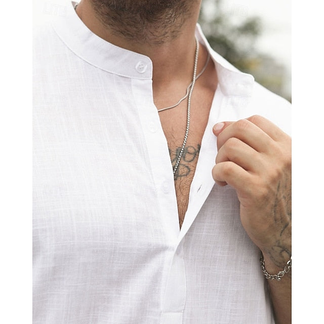 Cotton Men's Casual Popover Linen Shirt