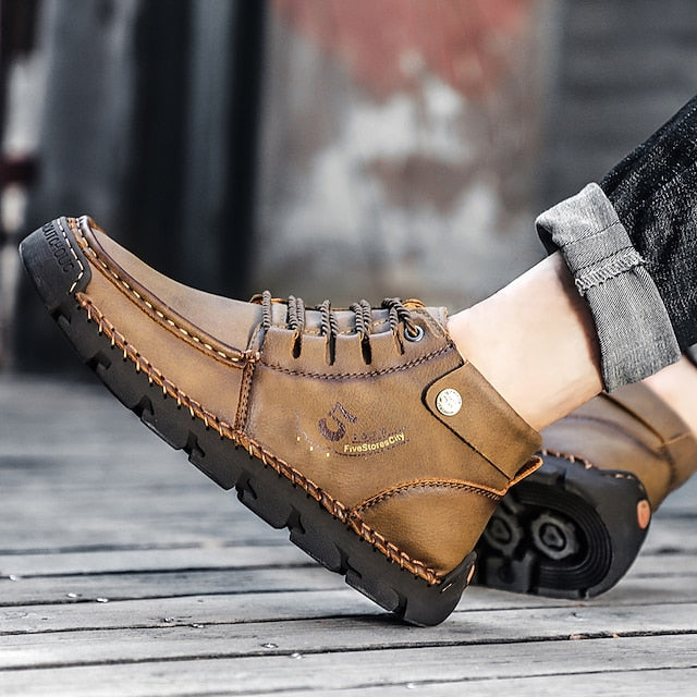 Casual Men's Lace-Up Leather Ankle Vintage Boots –