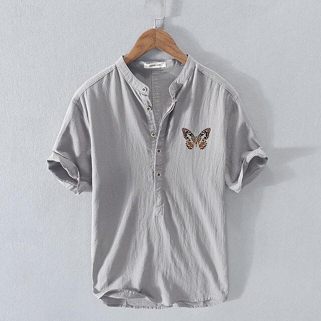 Shirt White Linen Chinese Men's Cotton