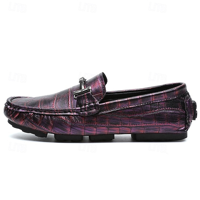 Pattern Leather Faux - Purple Crocodile Men's Loafers