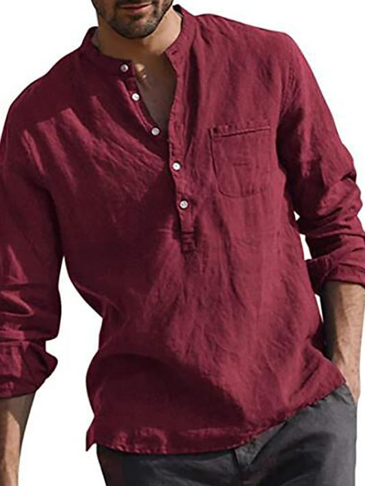 Linen Men's Shirt Wear Summer Collar Band Beach