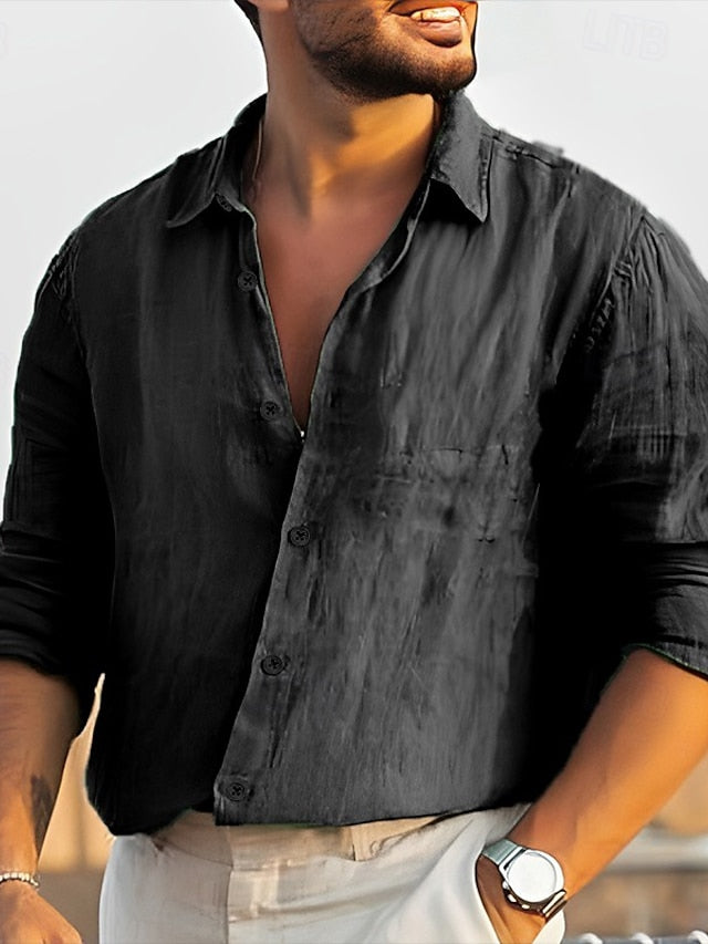 Summer Men's Button Linen Beach Wear Up Shirt