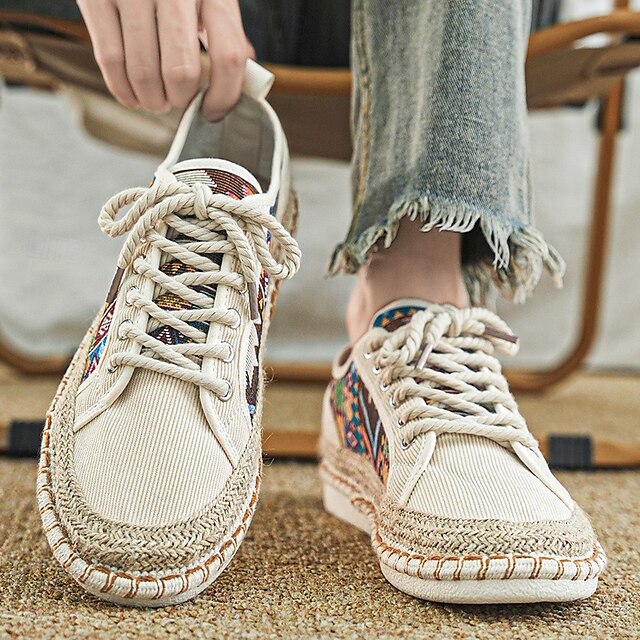 Casual with and Jute Men's Print Tribal Sneakers Canvas