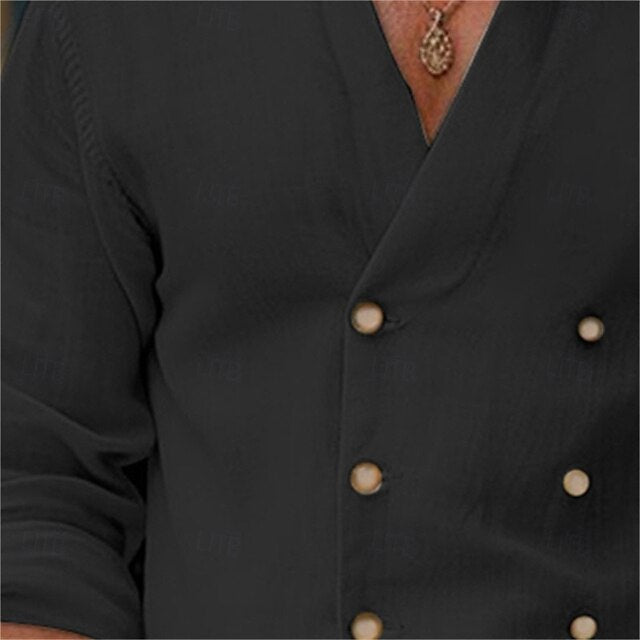 Linen Men's Band Shirt Summer Collar