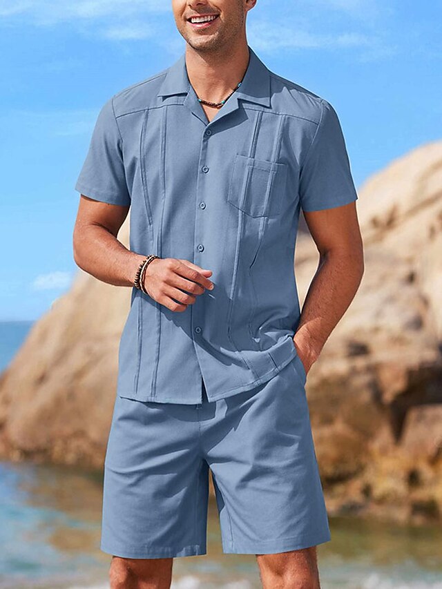 Set Summer Piece Shirt 2 Casual Guayabera Men's