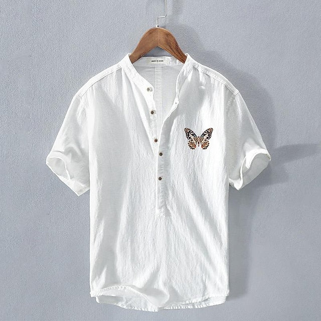 Shirt White Linen Chinese Men's Cotton