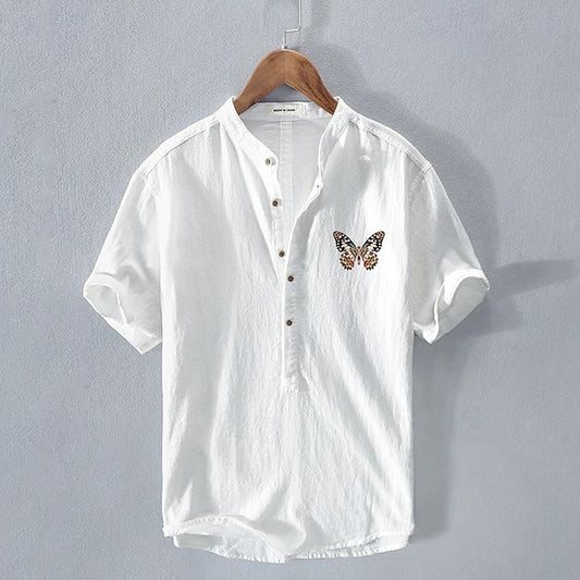 Shirt White Linen Chinese Men's Cotton